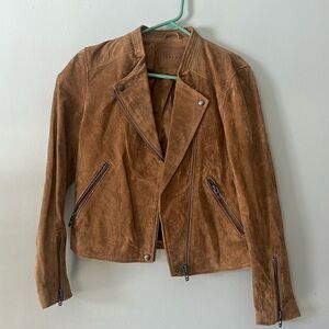 BLANKNYC tan genuine suede cropped moto jacket